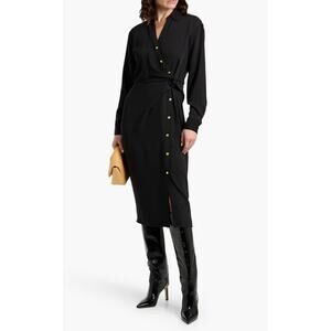 VERONICA BEARD Wright Wrap Crepe Midi Dress Black Long Sleeve Women's 8